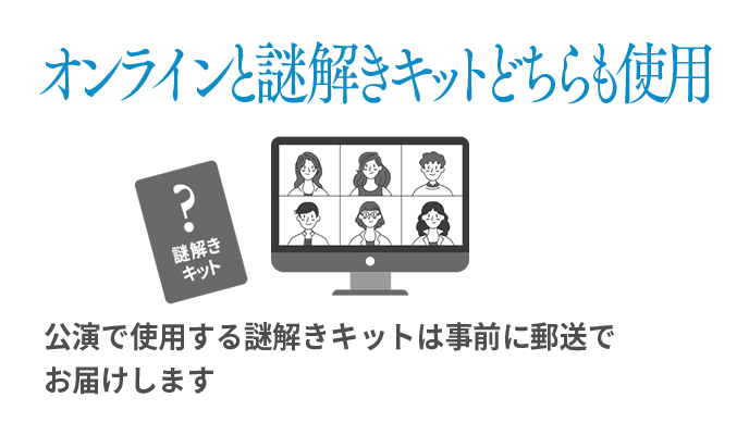 オンラインと謎キットどちらも使用 公演で使用する謎解きキットは事前に郵送でお届けします