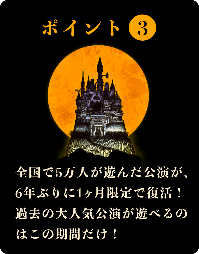 全国で5万人が遊んだ公演が、6年ぶりに1ヶ月限定で復活！ 過去の大人気公演が遊べるのはこの期間だけ！