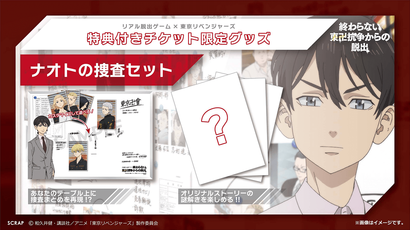 リアル脱出ゲーム✕東京リベンジャーズ　特典付きチケット限定グッズ　オトナの捜査セット　あなたのテーブルの上に捜査まとめを再現!?　オリジナルストーリーの謎解きを楽しめる!!