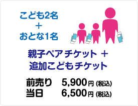 おとな1名＋こども2名→親子ペアチケット＋追加こどもチケット