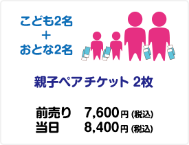 おとな2名＋こども2名→親子ペアチケット2枚